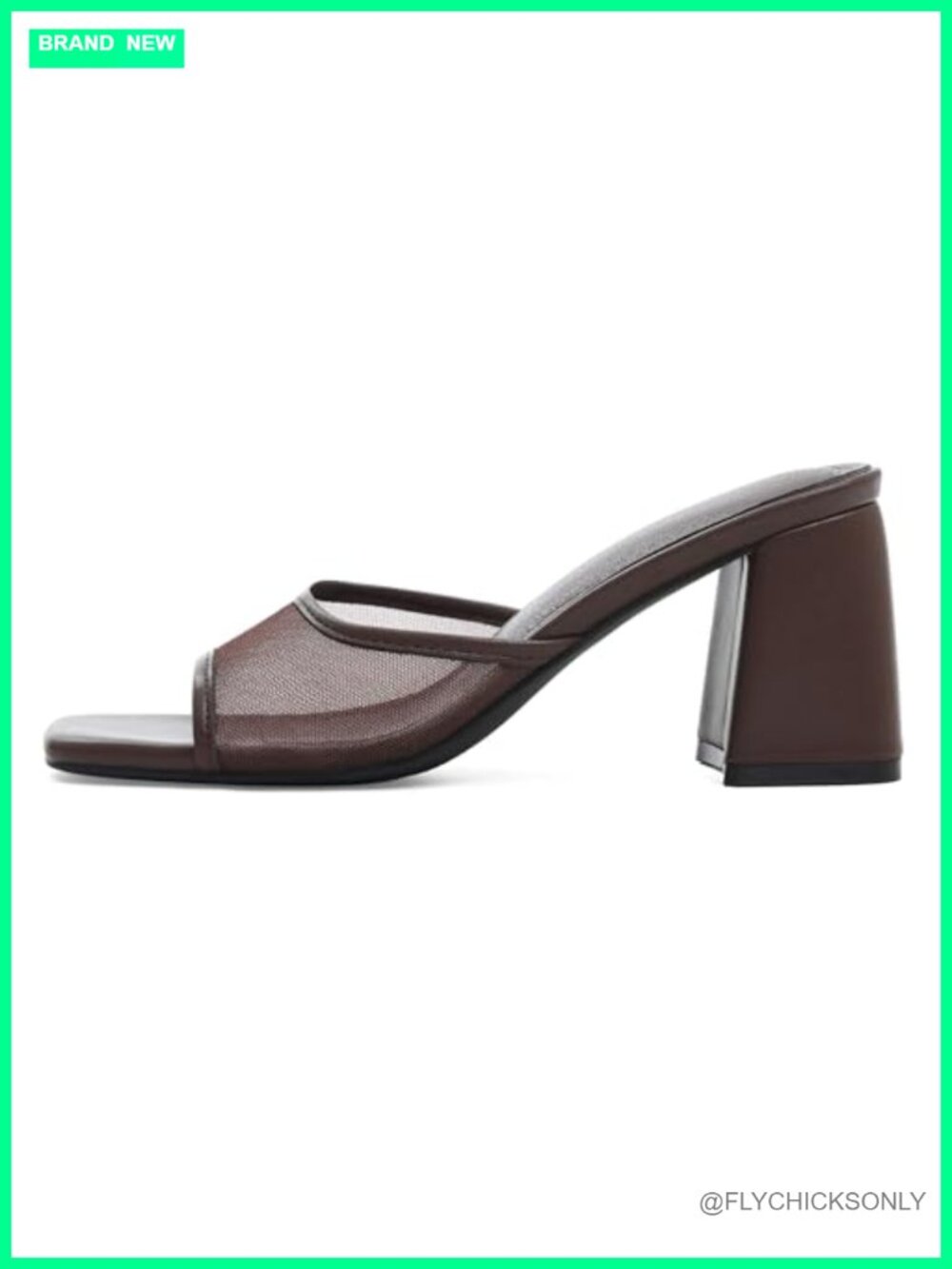 Mesh Heeled Sandals Block Heel Square Toe Slip On Mules